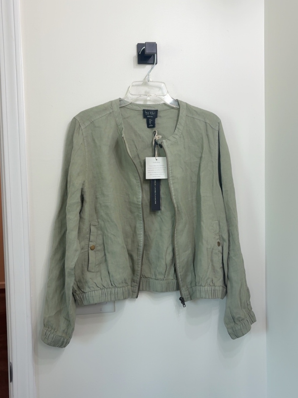 Eileen Fisher Sage Green Linen Bomber Jacket